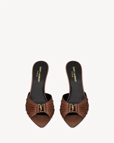 Saint Laurent Leather Mule Babylon Stiletto Heel In Brown