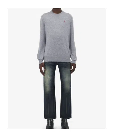 Alexander Mcqueen Sweater With Reverse Skull Motif Embroidered Knitwear Grey In Gray