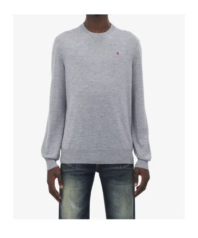 Alexander Mcqueen Sweater With Reverse Skull Motif Embroidered Knitwear Grey In Gray