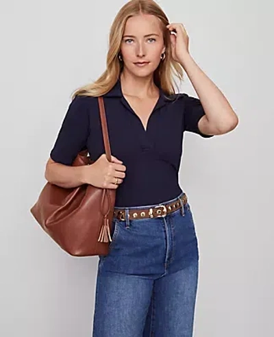 Ann Taylor Weekend Collection Split Neck Polo Top