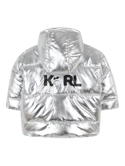 Karl Lagerfeld Metallic Puffer Jacket In White