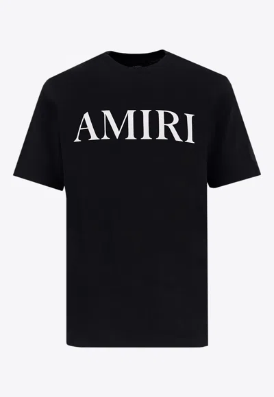 Amiri Black Crewneck T-shirt With Logo Lettering Print On The Front In Cotton Man