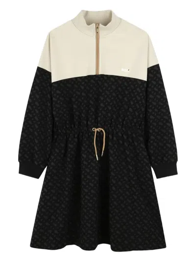 Bosswear Monogram-print Half-zip Panelled Dress In Black