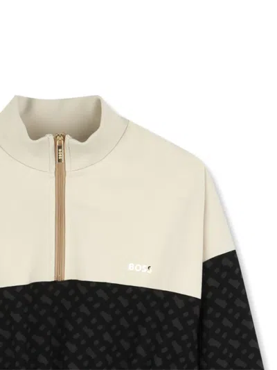 Bosswear Monogram-print Half-zip Panelled Dress In Black