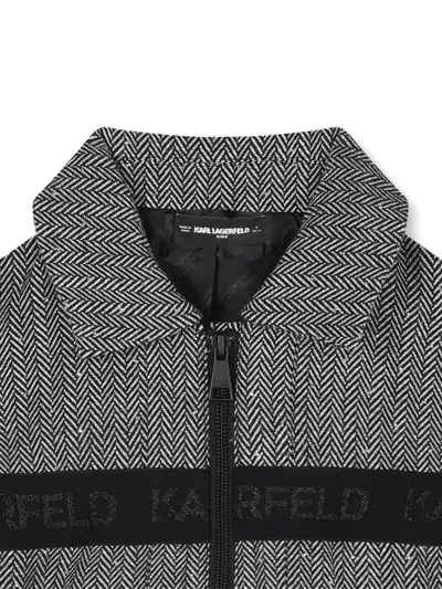 Karl Lagerfeld Herringbone-patterned Cropped Jacket In Gray