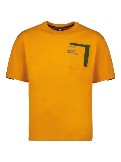 K-way Pocket-detail Cotton T-shirt In Orange