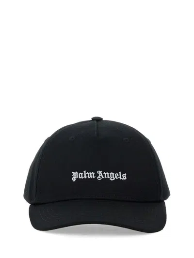 Palm Angels Black Baseball Cap With White Logo Print