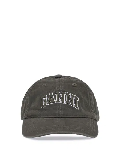 Ganni Green Baseball Cap With Logo Lettering Embroidery On The Front And Logo Patch On The Rear In Cotton  In Green