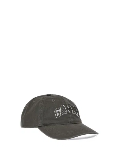 Ganni Green Baseball Cap With Logo Lettering Embroidery On The Front And Logo Patch On The Rear In Cotton  In Green
