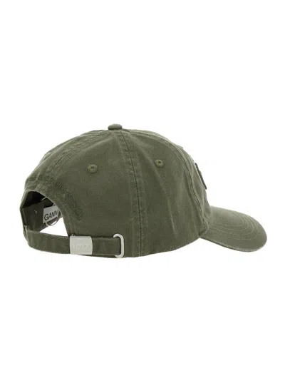 Ganni Green Baseball Cap With Logo Lettering Embroidery On The Front And Logo Patch On The Rear In Cotton  In Green
