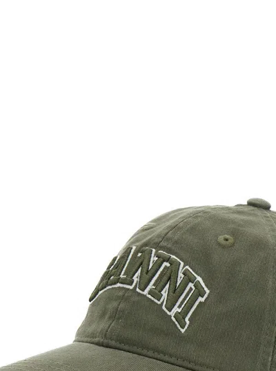 Ganni Green Baseball Cap With Logo Lettering Embroidery On The Front And Logo Patch On The Rear In Cotton  In Green