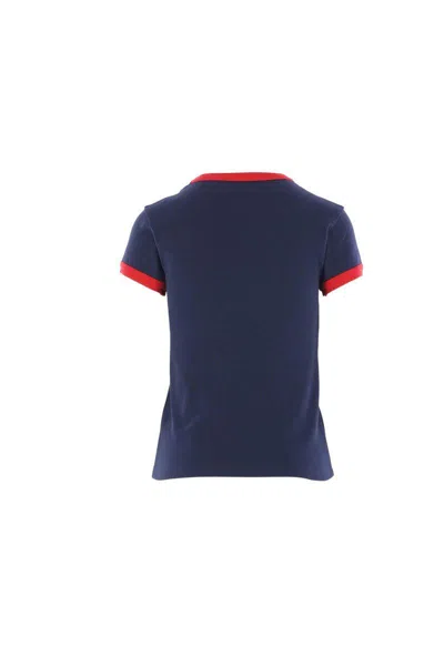 Valentino Crew Neck Cotton T-shirt With Contrast Trim In Blue