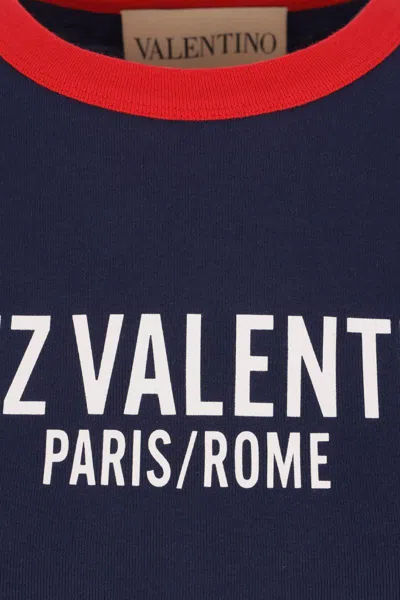 Valentino Crew Neck Cotton T-shirt With Contrast Trim In Blue