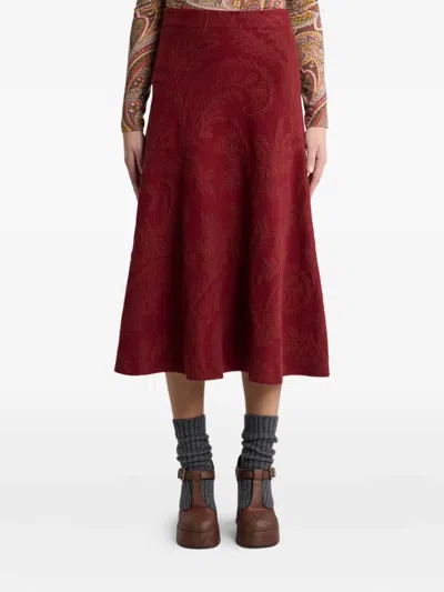 Etro Paisley-jacquard Midi Skirt In Red