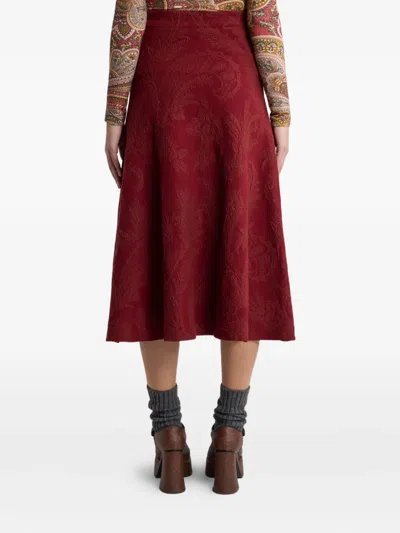 Etro Paisley-jacquard Midi Skirt In Red
