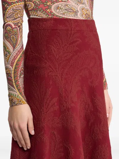 Etro Paisley-jacquard Midi Skirt In Red
