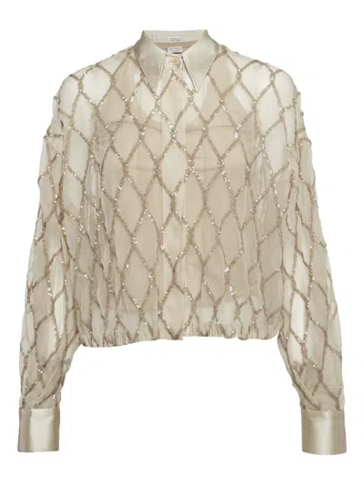 Pre-owned Brunello Cucinelli Vintage Sequins Diamond Shirt In Neutral