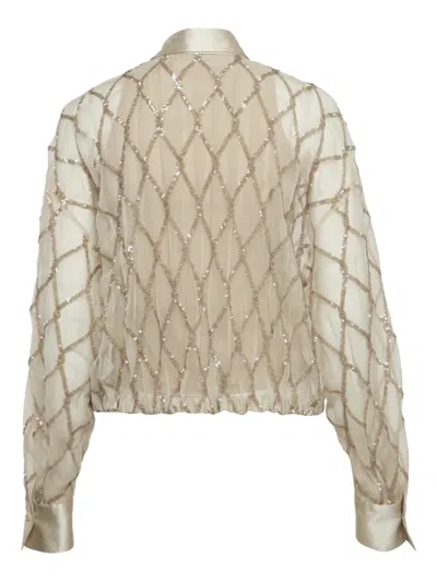 Pre-owned Brunello Cucinelli Vintage Sequins Diamond Shirt In Neutral
