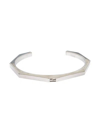 Pre-owned Fendi Ff-logo Open-cuff Bracelet In Silver