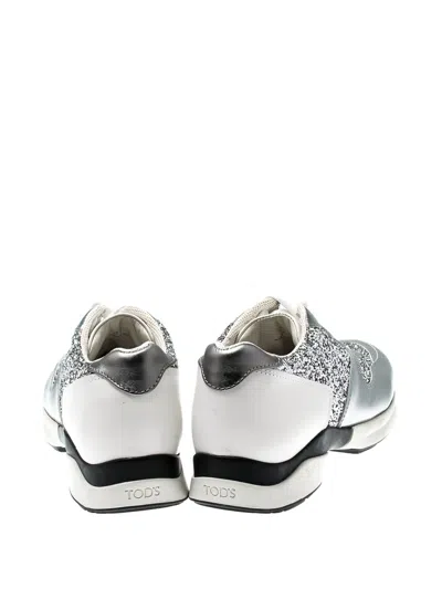 Pre-owned Tod's Vintage Glitter Leather Sneakers In Silver