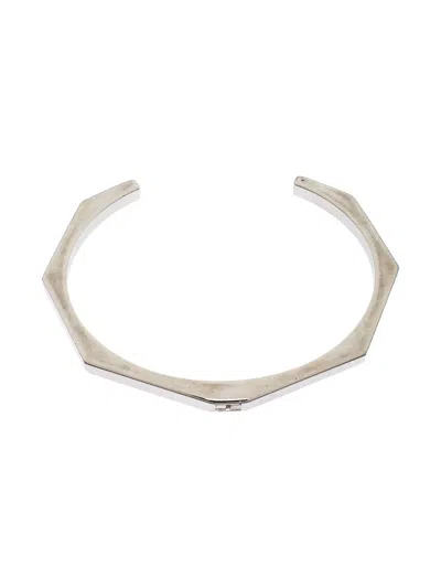 Pre-owned Fendi Ff-logo Open-cuff Bracelet In Silver