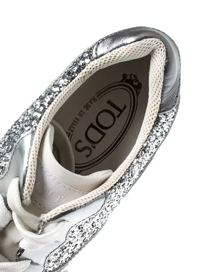 Pre-owned Tod's Vintage Glitter Leather Sneakers In Silver