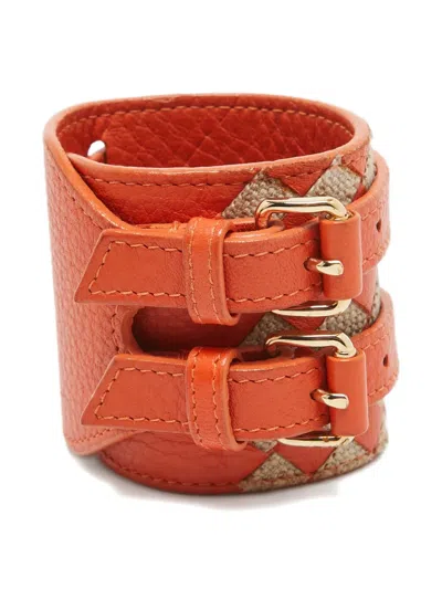 Pre-owned Bottega Veneta Leather Double-buckle Bracelet In Orange
