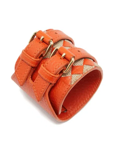 Pre-owned Bottega Veneta Leather Double-buckle Bracelet In Orange