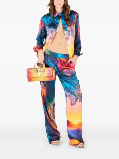 Roberto Cavalli Wave-print Trousers In Multi