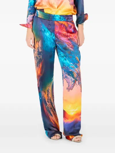 Roberto Cavalli Wave-print Trousers In Multi