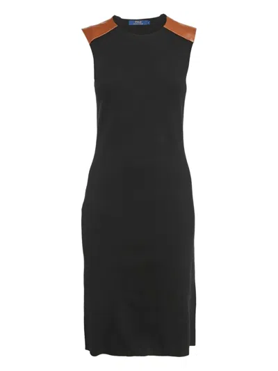 Pre-owned Polo Ralph Lauren Vintage Leather Shoulder Dress In Black