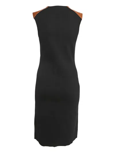 Pre-owned Polo Ralph Lauren Vintage Leather Shoulder Dress In Black