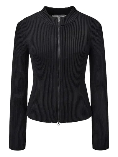 Amomento Mock-neck Ribbed Cardigan In Black