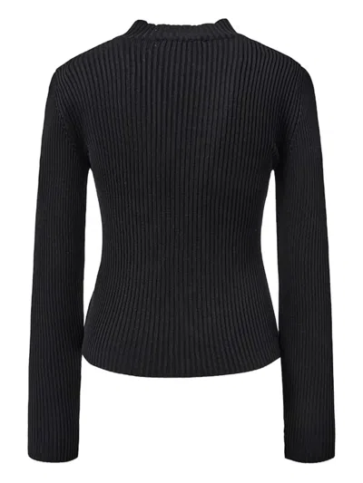 Amomento Mock-neck Ribbed Cardigan In Black