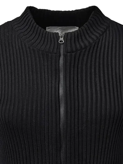 Amomento Mock-neck Ribbed Cardigan In Black