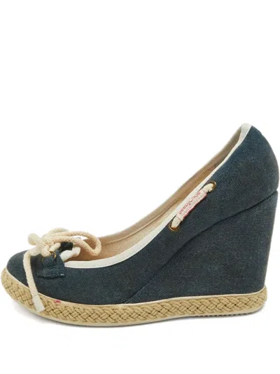 Pre-owned See By Chloé Vintage Rope-detail Wedge Pumps In Blue