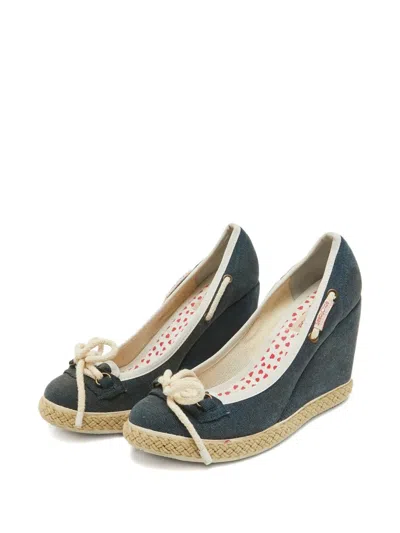 Pre-owned See By Chloé Vintage Rope-detail Wedge Pumps In Blue