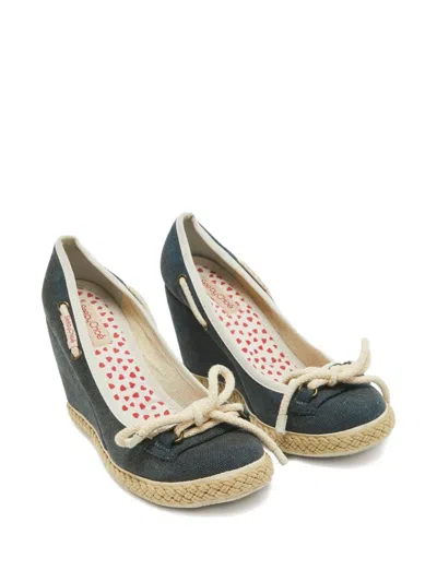 Pre-owned See By Chloé Vintage Rope-detail Wedge Pumps In Blue