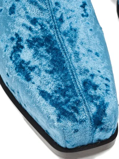 Pre-owned Stella Mccartney 100mm Groove Velvet Boots In Blue