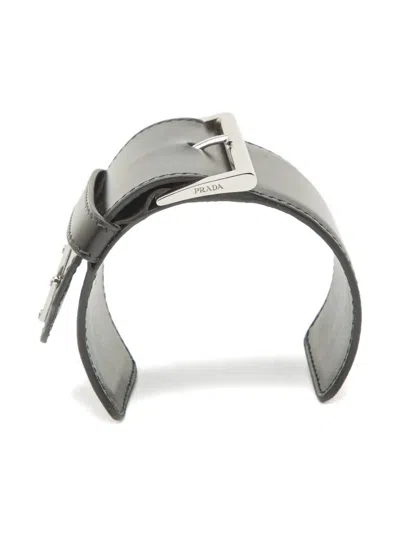 Pre-owned Prada Buckled Leather Bracelet In Black