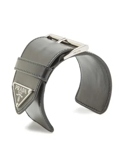 Pre-owned Prada Buckled Leather Bracelet In Black
