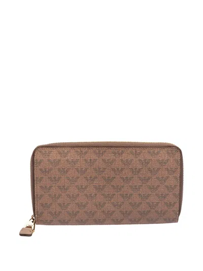 Pre-owned Emporio Armani Logo Zip-around Wallet In Brown