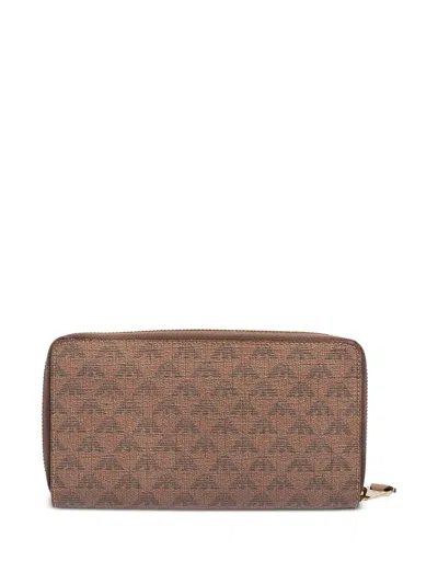 Pre-owned Emporio Armani Logo Zip-around Wallet In Brown
