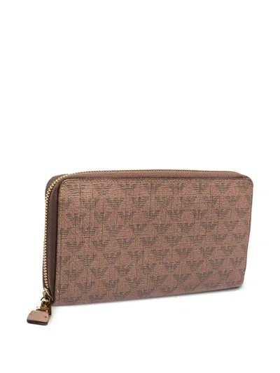 Pre-owned Emporio Armani Logo Zip-around Wallet In Brown