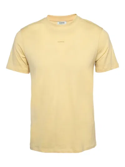Pre-owned Sandro 2024 Logo-embroidered T-shirt In Yellow