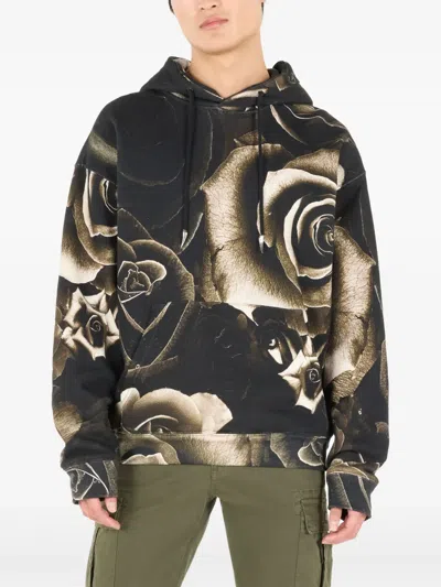 Roberto Cavalli Rose-print Hooded Sweatshirt In Black