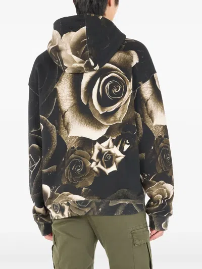 Roberto Cavalli Rose-print Hooded Sweatshirt In Black