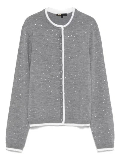 Maje Womens Grey Rhinestone-embellished Contrast-trim Stretch Wool-blend Cardigan In Gray