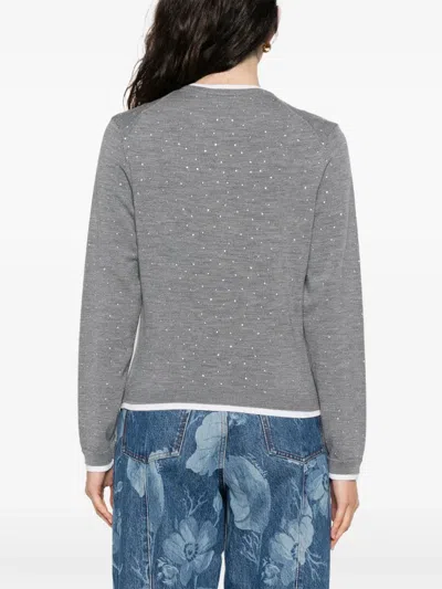 Maje Womens Grey Rhinestone-embellished Contrast-trim Stretch Wool-blend Cardigan In Gray