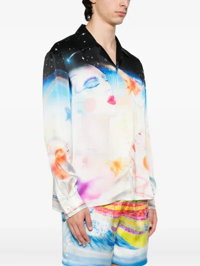 Casablanca Mens Galactic Connection Cuban-collar Graphic-pattern Silk Shirt In Multi